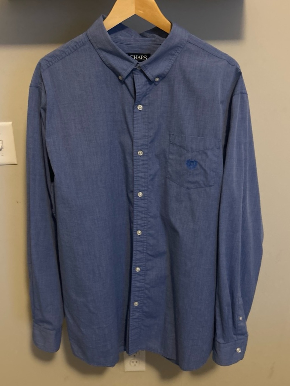 Chaps Men's Button-Down Dress Shirt in Denim Blue